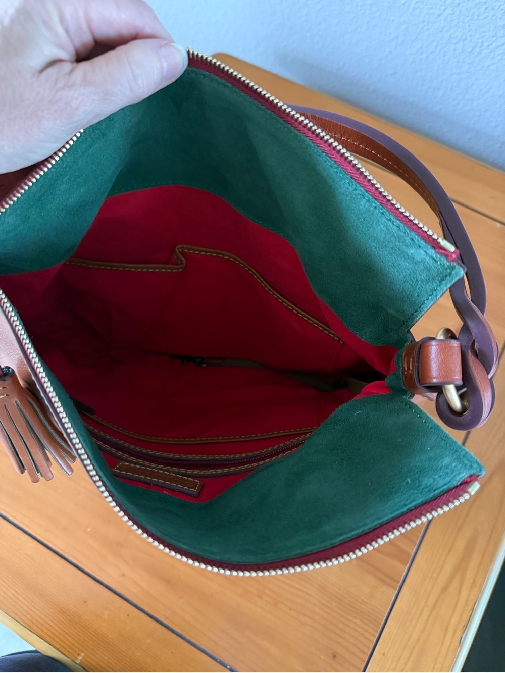 Dooney & Bourke Cognac and Dark Brown Leather Shoulder Hobo - Picture 3 of 10